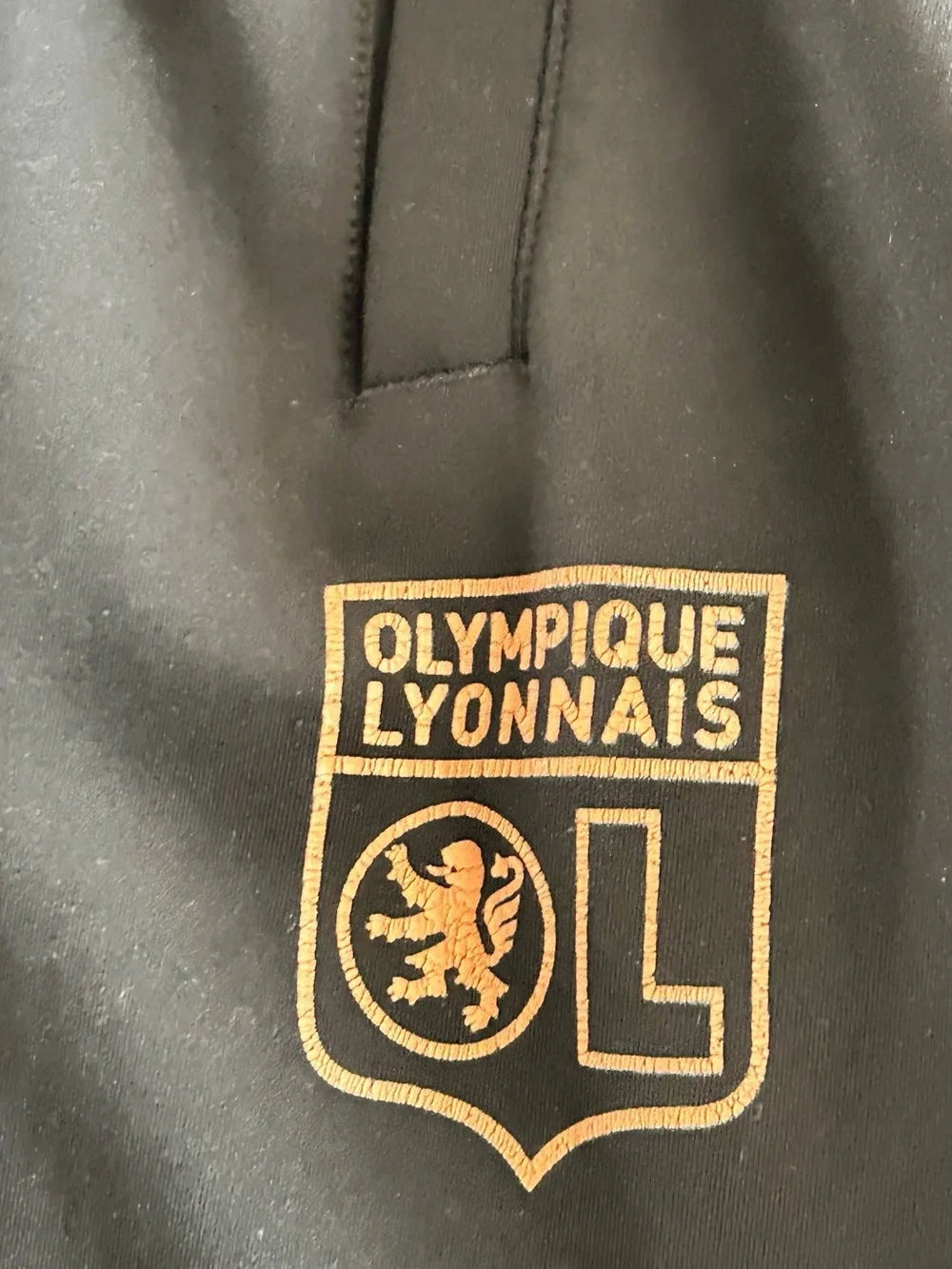 adidas Olympique Lyonnais Soccer Track Pants Black/Orange Drawstring Size M
